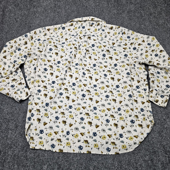 Duluth Trading Co Shirt 2XL XXL Cream Floral Hawaiian Button Up Long Sleeve - Picture 2 of 6